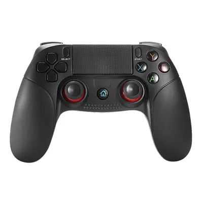 A black wireless Bluetooth game controller on a white background