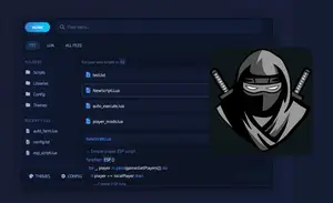 Delta Executor script hub showing saved Lua scripts, folders, and the script editor